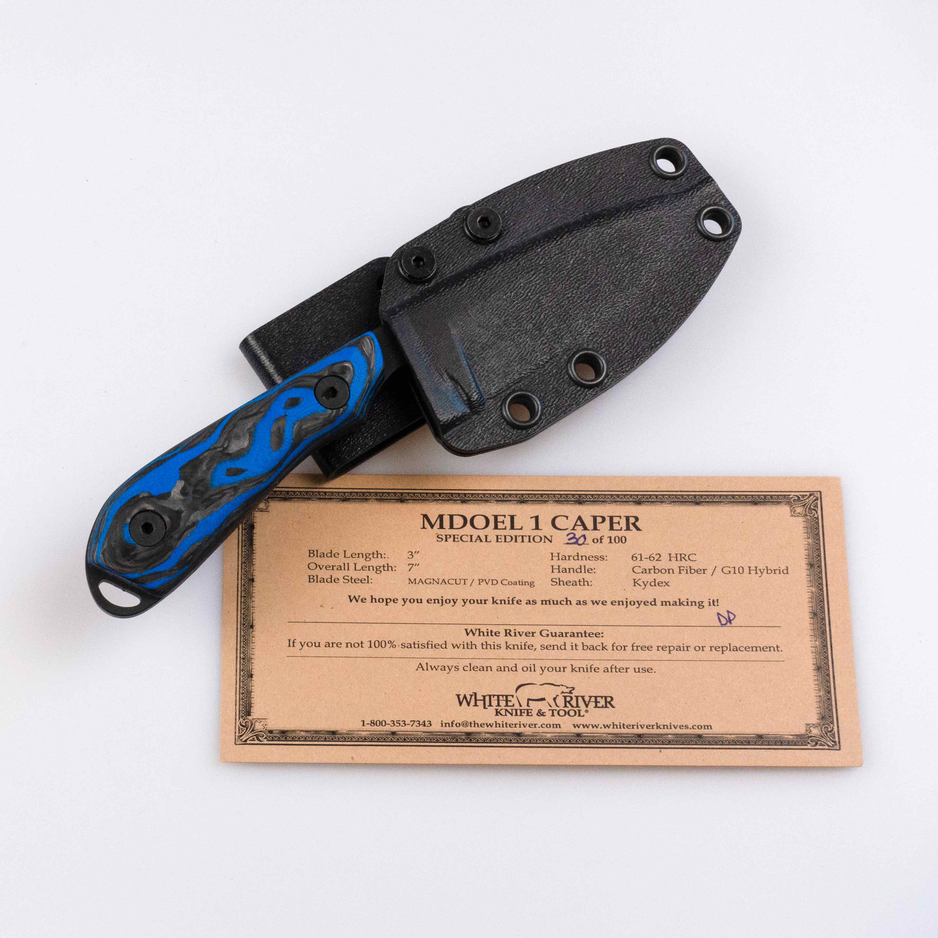 White River M1 - Limited Edition 2023 - Marbled CF/ Blue G10, Black