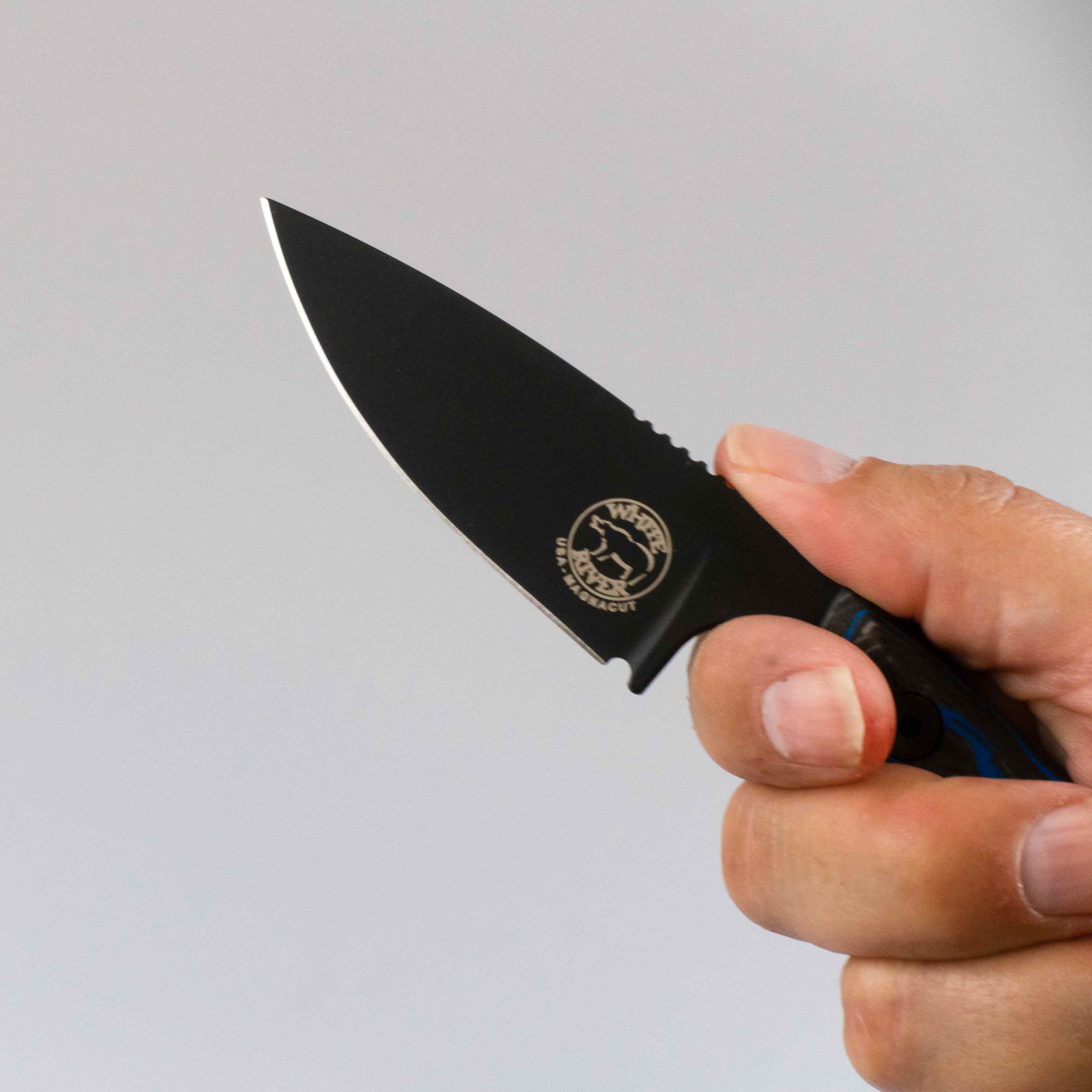 White River M1 - Limited Edition 2023 - Marbled CF/ Blue G10, Black