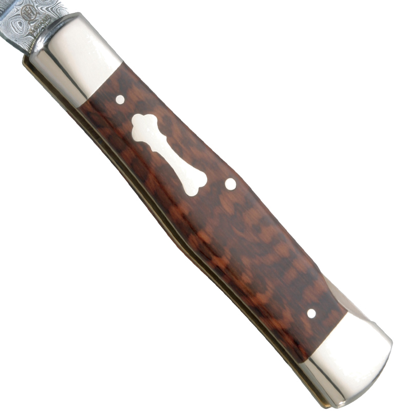 Hartkopf-Taschenmesser aus 300 Lagen Rosendamast von Balbach - Schlangenholz & Neusilberbacken