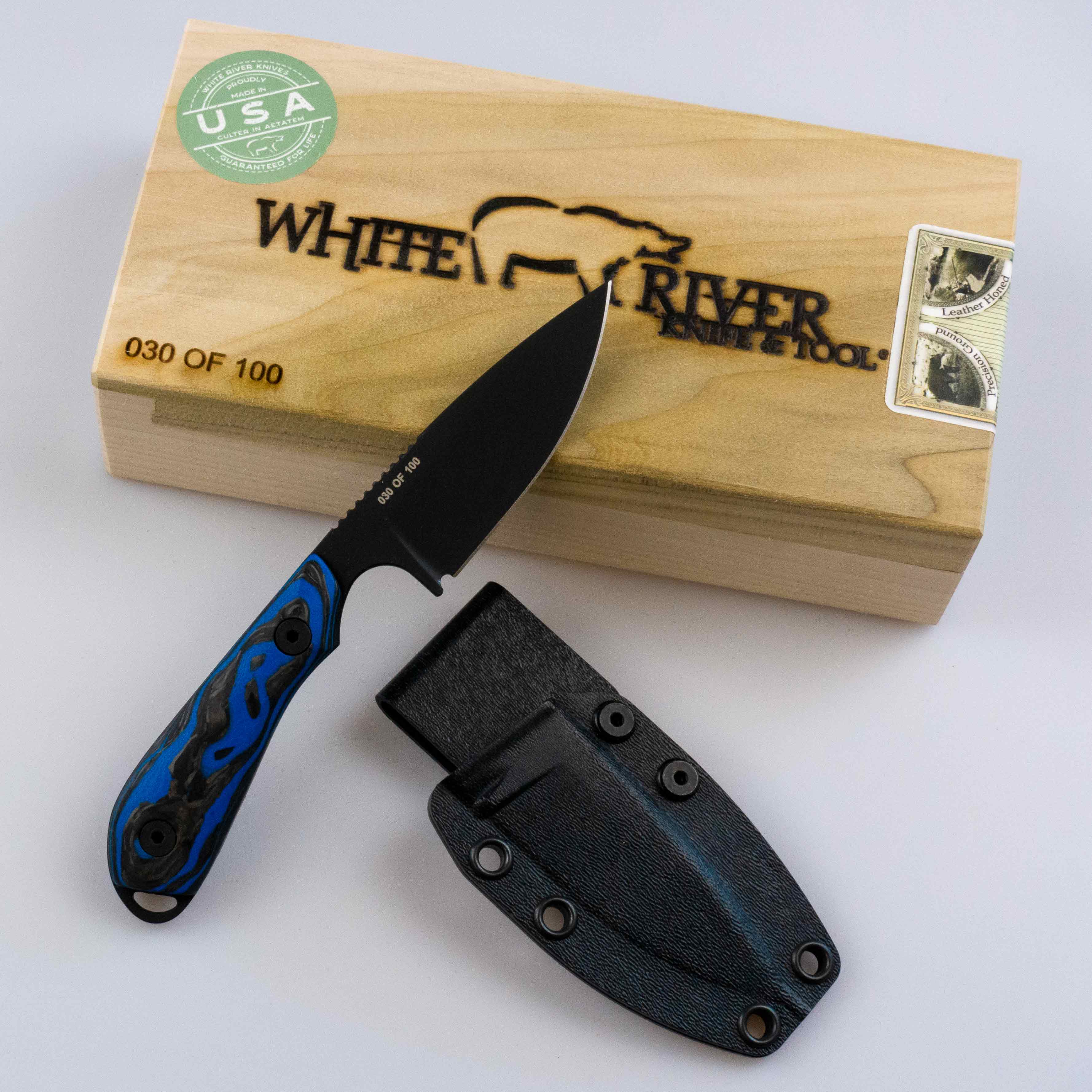 White River M1 - Limited Edition 2023 - Marbled CF/ Blue G10, Black