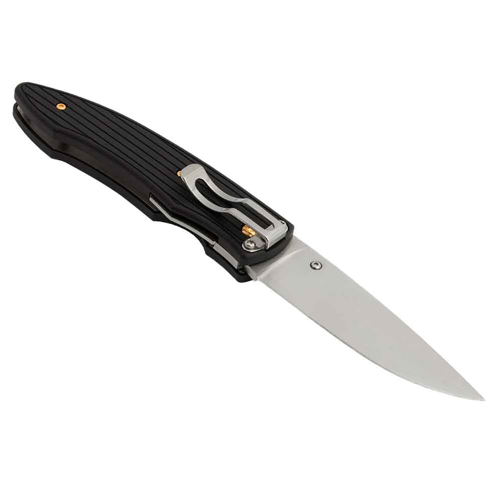 Fällkniven PC Linerlock Black mit goldenen Schrauben