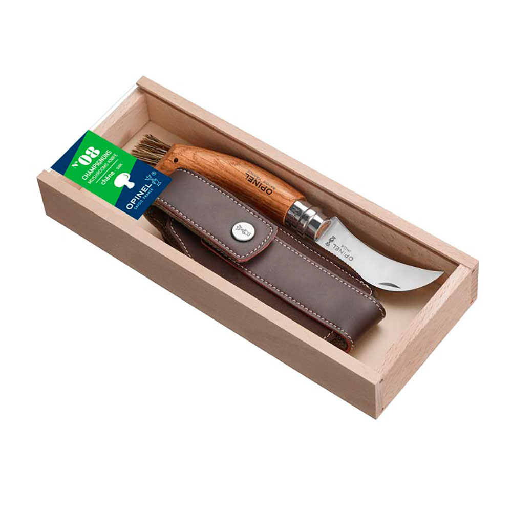 OPINEL N°8 Pilzmesser mit Eichengriff & Wildschweinborsten - Geschenkset